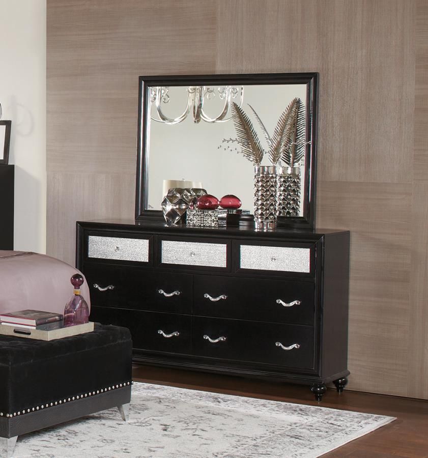 DRESSER + MIRROR 7 Drawer Dresser in Black / Chrome Modern Girls Boys Room Dresser New Assembled Fancy Black Unique Dresser