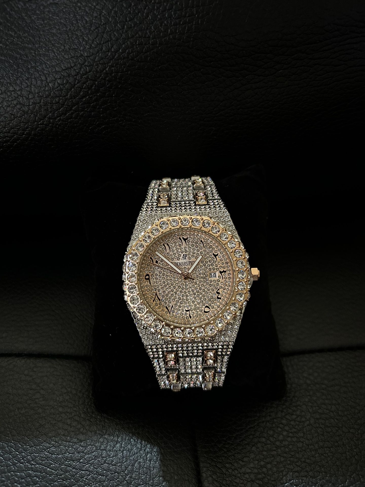 Moissanite Rose Gold & Silver Two Tone Ap Watch Glow In The Dark