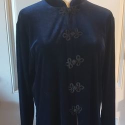 Impressions Lifestyle Blue Suede Long Sleeve Blouse/Top (Size M)

