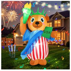 New, 6 FT July 4th inflatable Outdoor Decorations Blow Up with built-in LEDs and air blower