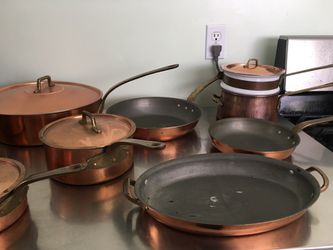 Vintage Copper Cookware with Brass Handles - Stamped O.D.I. Made