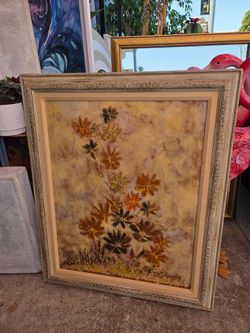 Original 1970s Vintage Floral Art – Signed Lehman – Mid-Century Modern 3D Style