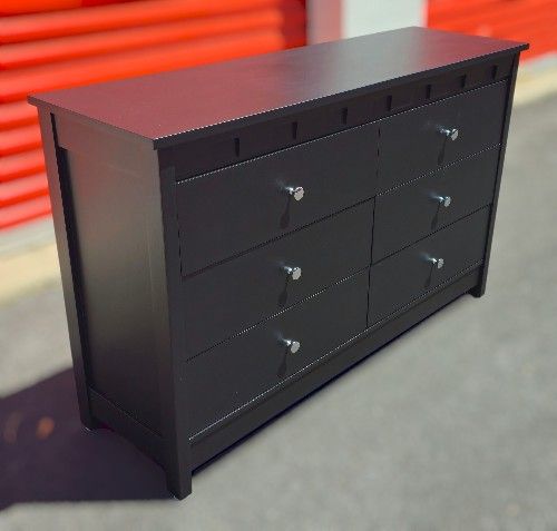 Modern Black 6-Drawer Dresser with chrome knobs