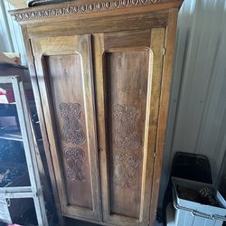 Antique Dutch Colonial Armoire with Low-Relief Carved 