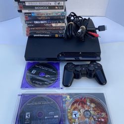 Sony PlayStation 3 PS3 Slim CECH-2001A 120GB Console w/ 2 Controllers 15 Games