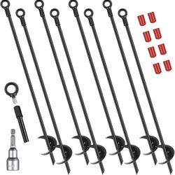 12 Pcs Ground Anchor 30'' Stakes Earth Auger Anchor Kit Heavy Duty Shed Steel Anchor Hook Wind Stakes Swing Sets for Secure Trampoline 