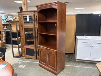 HOOKER FURNITURE Cherry Lighted Bookcase w/ Lower Cabinet
