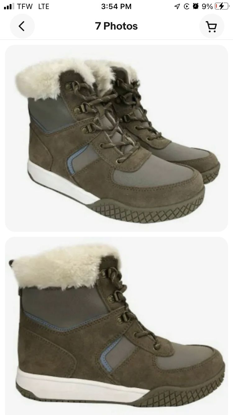 Weatherproof Chloe Tan Blue Suede Leather Faux Fur Sneaker Winter Boot Size 9  EUC 