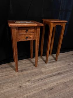 Solid Wood Accent Tables – Slate Stone Top / 2 Drawer End Table + Tall Side Table