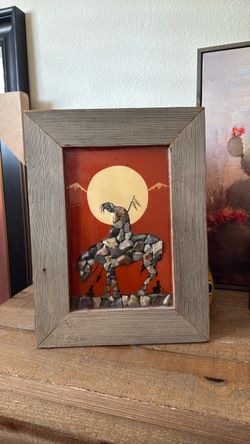 Vintage Western Stone Mosaic Art "End of the Trail" by Cindy Elg Wyoming