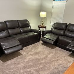 (2) Leather Reclining Sofas (Like New)