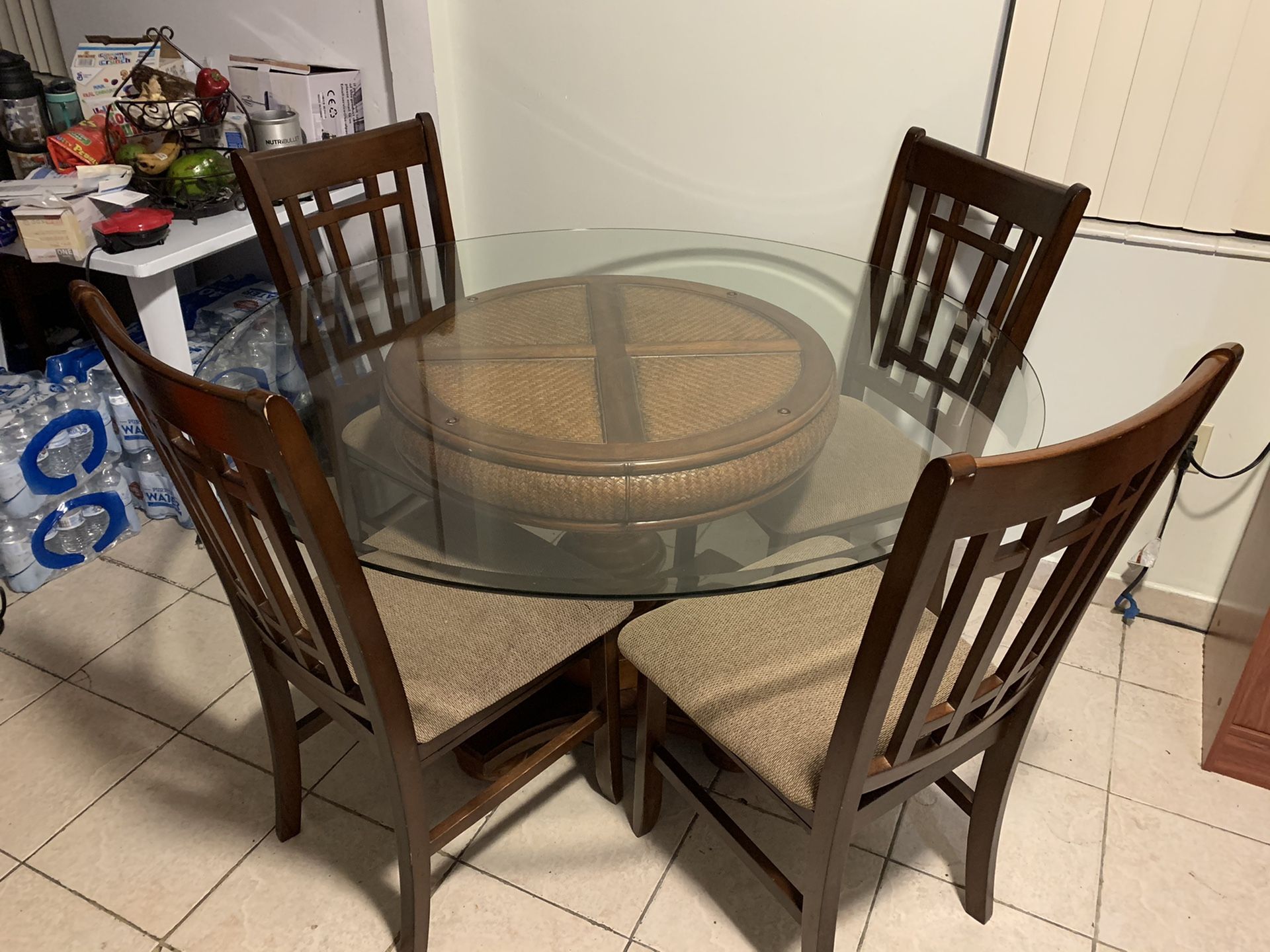 Wood and Glass Dining Table Set