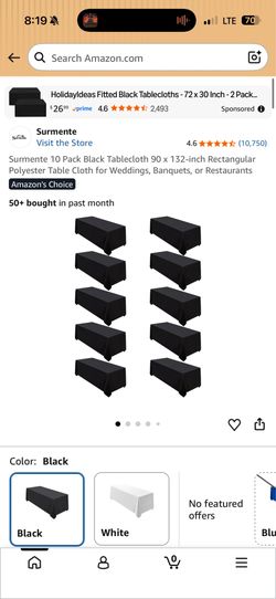Surmente 10 Pack Black Tablecloth 90 × 132-inch Rectangular Polyester Table Cloth for Weddings, Banquet.