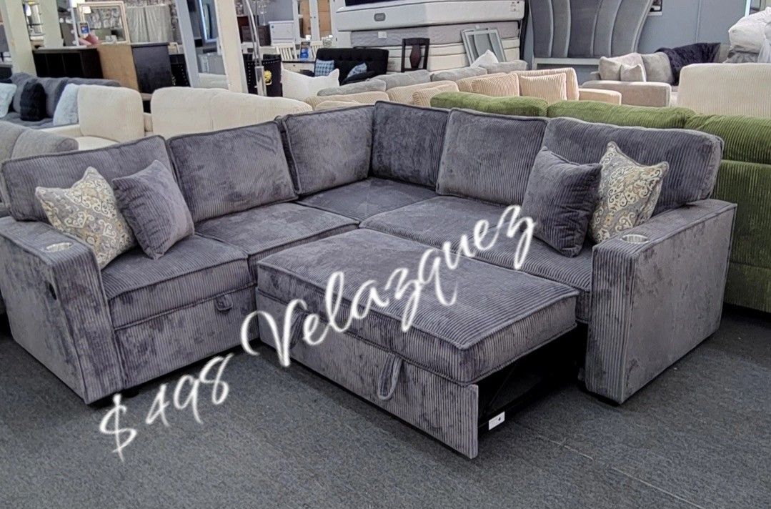 ✅️✅️3-Piece Convertible Sectional
Sleeper Sofa W/Cupholder, Sofa Storage, & USB Ports✅️