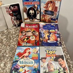 Disney Animated Movies Lot - 7 Classics: Toy Story 2, The Little Mermaid, The Incredibles, 102 Dalmatians, Chicken Little, Lion King 2, Lady and the T
