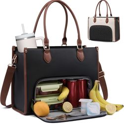 Lunch Tote Bag for Women, 3 in 1 Work Bag with Insulated Lunch Compartment, 15.6 Inch