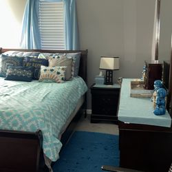 Three piece bedroom set including mattress with lamp