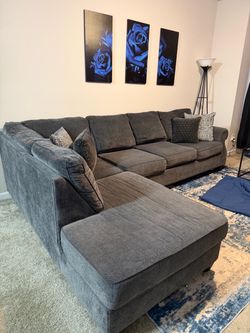 Dark Gray Fabric Sectional Sofa with Chaise