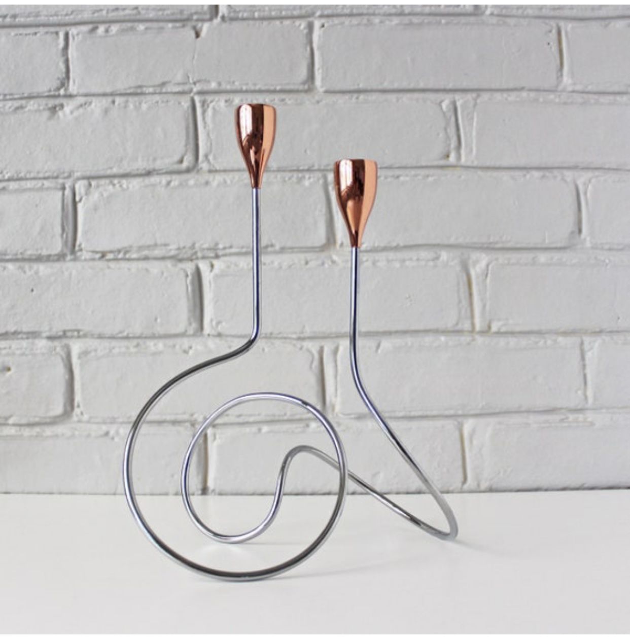 Black + Blum Loop Maison Candelabra - Modern Metal Loop Candle Holder (Chrome / Copper)