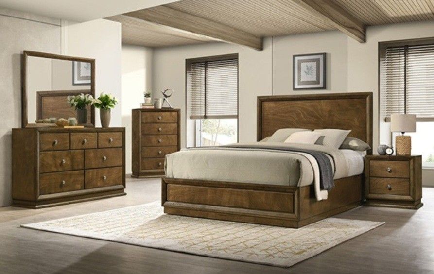 Brand New Walnut 4pc Queen Bedroom Set (Available In Eastern King)