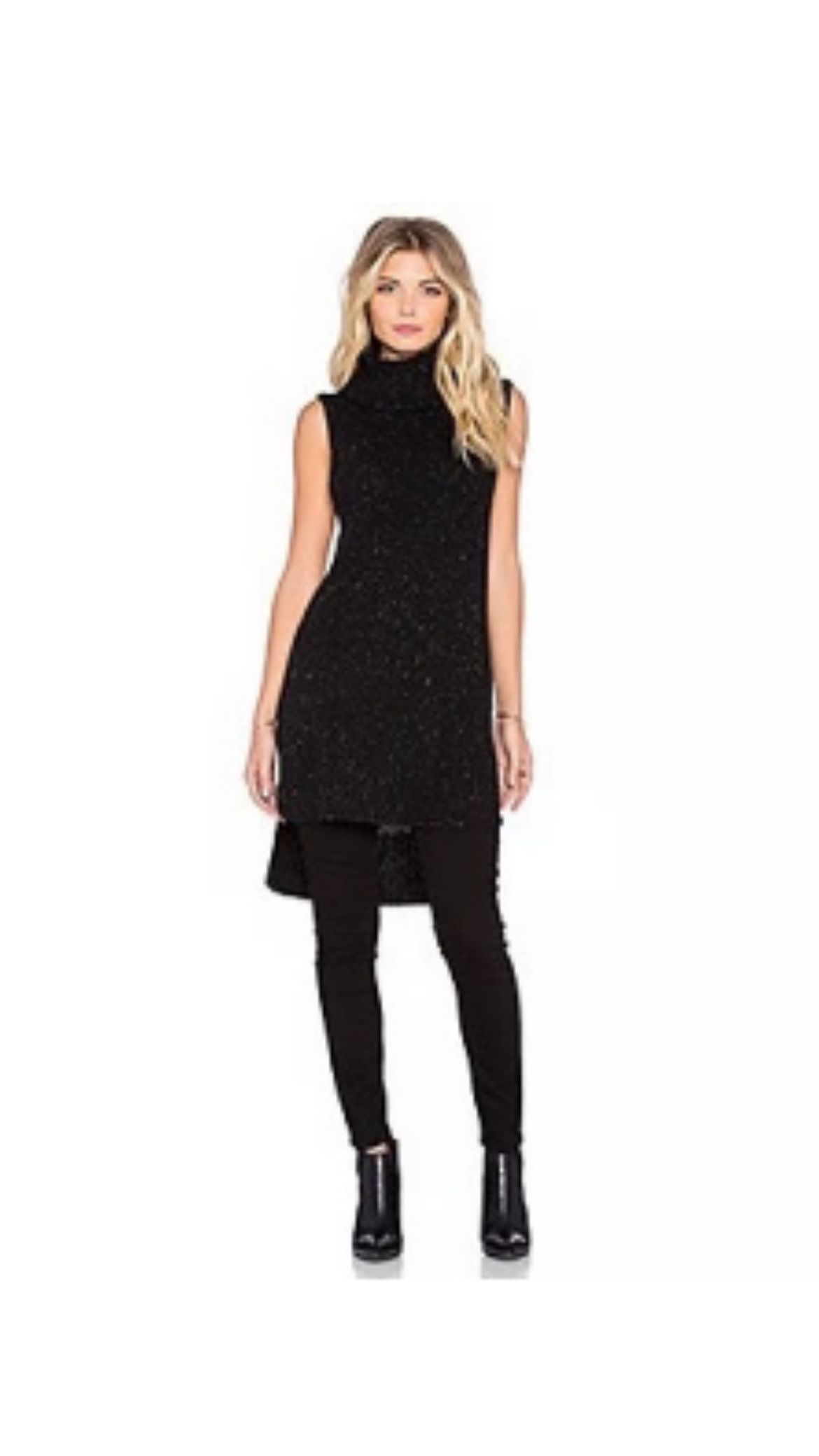Sam Edelman black sleeveless knit turtleneck & cowl neck sweater tunic size S