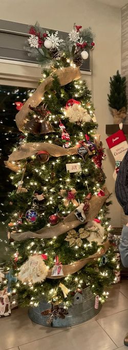 2 Year Old Lit Christmas Tree With Pine Cones 7 Ft