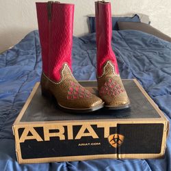 Ariat Boots, Hot Pink & brown, Low Heel, Wide Square Toe, 8m