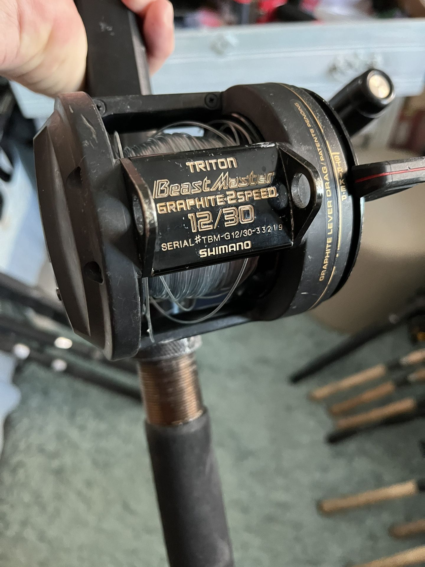 Shimano Triton Beastmaster 2-speed Conventional Fishing Combo. Full Roller Rod