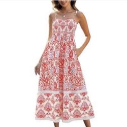Gardenwed Women's Floral Print Maxi Dress with Thin Straps, Ruched Bodice, Flared Skirt, and Pockets