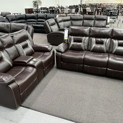 Only $50 Down !  New Reclining Couch  / Love Seat .  Espresso Leather .  Free Delivery !