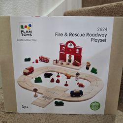 PlanToys® Wooden Fire & Rescue Roadway Playset Montessori Kids Emergency
fire truck toy,