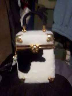 Cow print box purse with chain