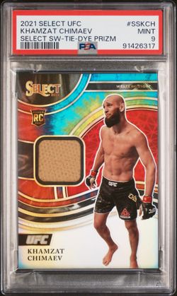 2021 Panini Select UFC Khamzat Chimaev RC Swatch Relic Tie Dye Prizm /25 PSA 9