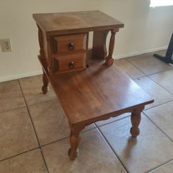 Solid Oak End Table with Drawers.