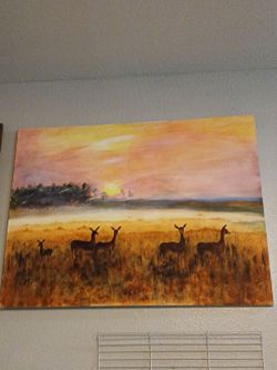 Large Oil Painting Serengeti Antelope Scene