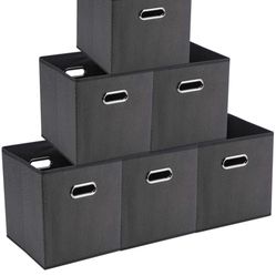 Collapsible Fabric Storage Cubes Basket Bins Organizer with Handle 6-Pack (Grey)