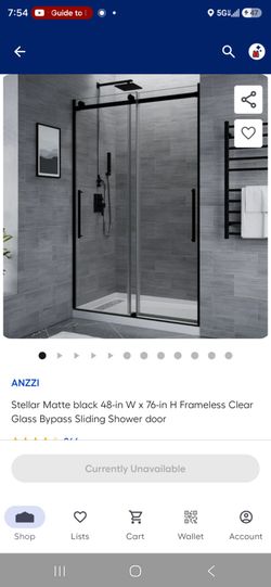 Matte Black 48-in W x 76-in H Frameless Glass Sliding Shower Door
