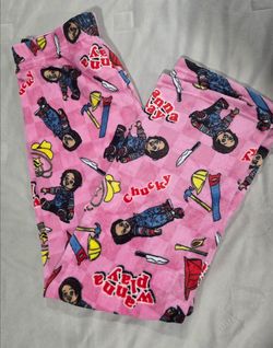 Large Chucky 'Wanna Play' Pink Fleece Pajama Pants