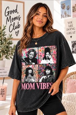 Cute Mom Vibes Oversized Washed Shirt