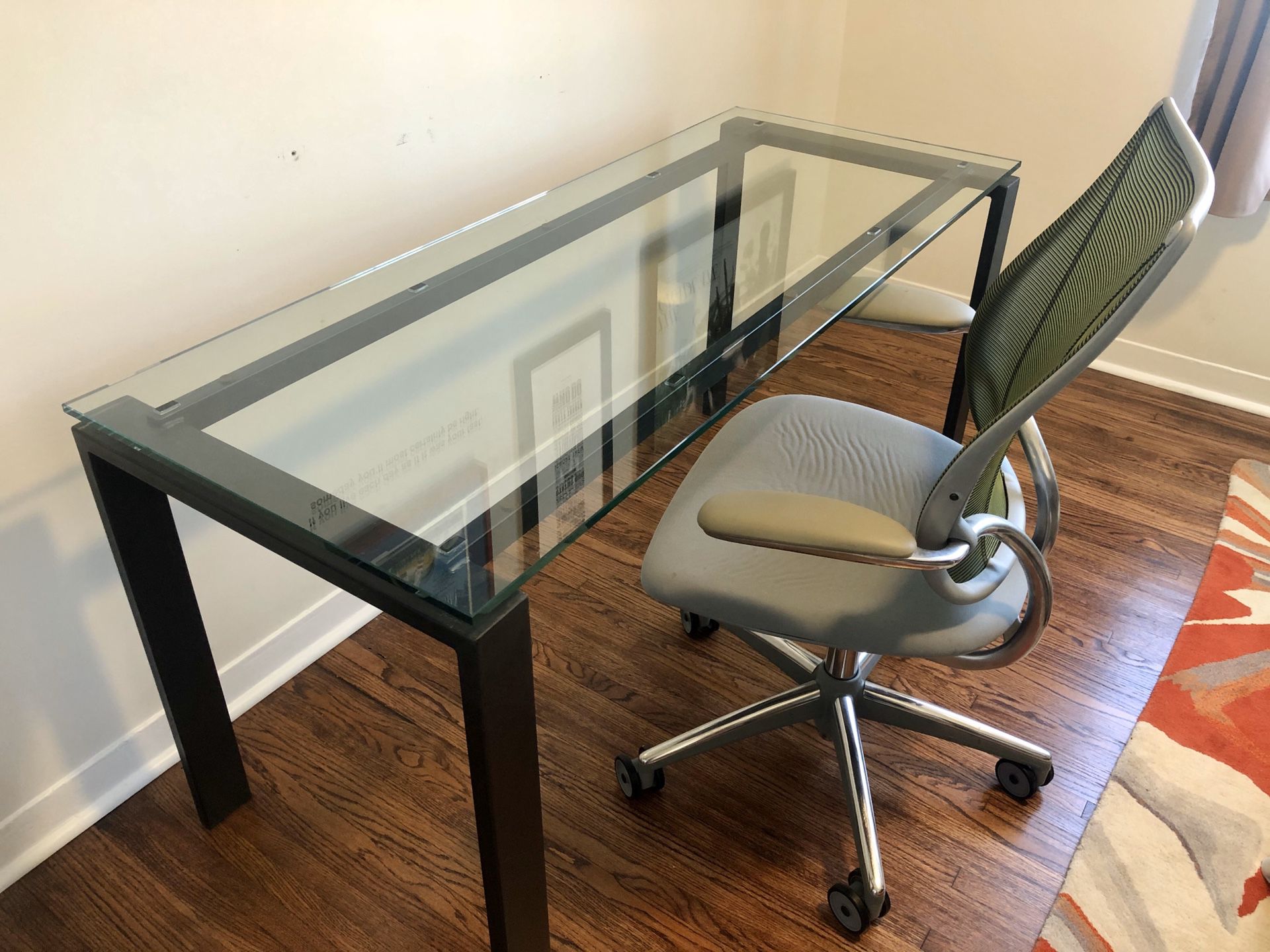 Steel Metal Table/Desk with Glass Top from Room&Board