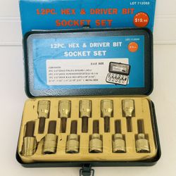 12 pc Hex & Driver Bit Socket Set SAE Lot# 712059 Original box Taiwan
