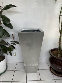 Tall Tapered Square PlanterBig Fiberglass PotLarge Square Silver Vase  ($250) for Sale in El Monte, CA - OfferUp