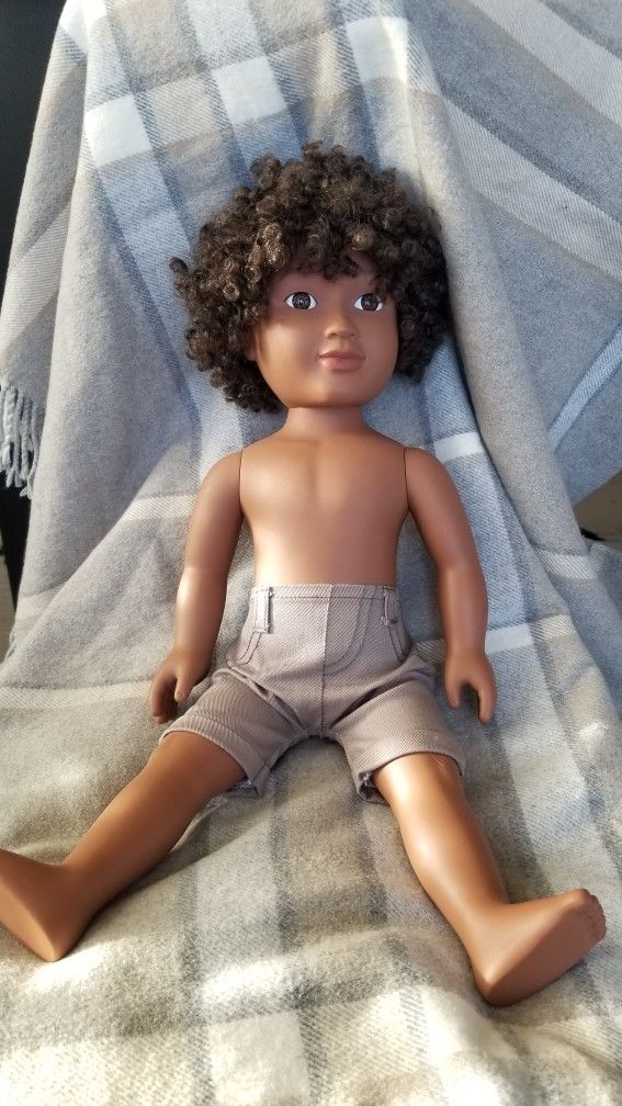 2015 Cititoy Boy Doll 18" Dark Skin Brown Curly Hair Brown Eyes