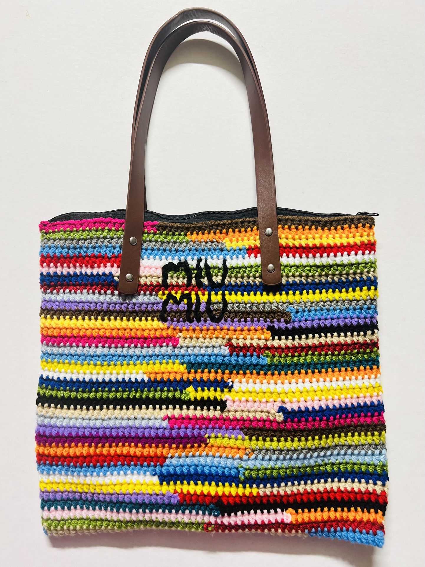 Luxury Crochet rainbow tote Handmade Crochet Multicolor Tote Purse bag zipper Miu miu inspired