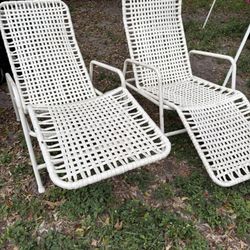 Vintage Aluminum White Strap Chaise Lounge Chairs (Pair)