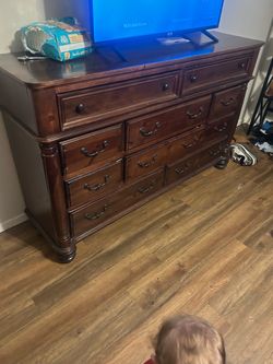 Large Dark Wood Dresser with 11 Drawers