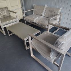 Outdoor patio sofa with 2 chairs and coffee table