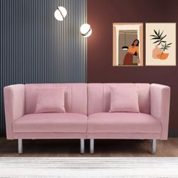 Pink Velvet Futon Couch