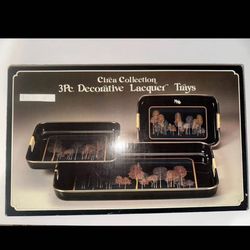 Japanese Black Lacquerware Nesting Tray Set Of 3