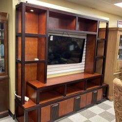 Cherry Wood 2 PCs. Entertainment Center W/ Drop Screen